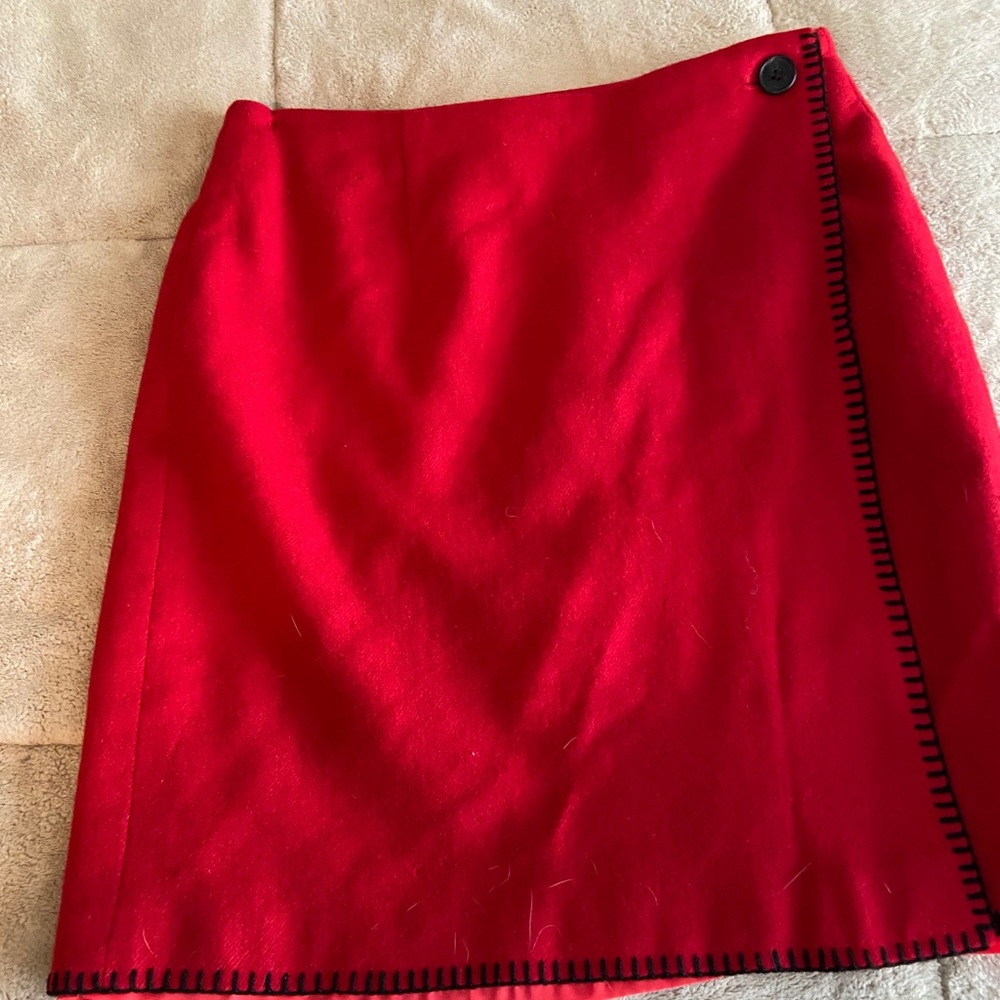 Red wool brooks brothers wrap skirt
